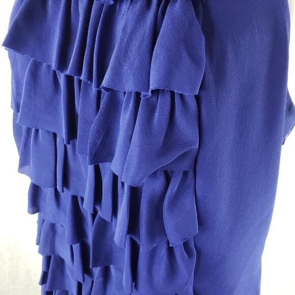 Anthropologie Va Et Vien Halter Dress Women 8 Blue Silk Ruffles Party Racerback - Picture 4 of 11